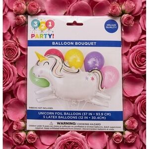 321 Party! Unicorn Balloon Bouquet 37in Foil + 5 12in Latex, Helium Quality